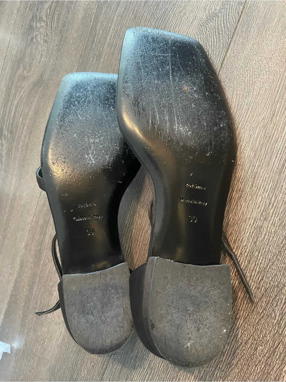 TOTEME Black Pearl-Accent Satin Ankle Strap Flat Sandals